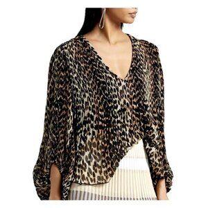 GANNI Pleated Animal Print Blouse Size Small/X-Small